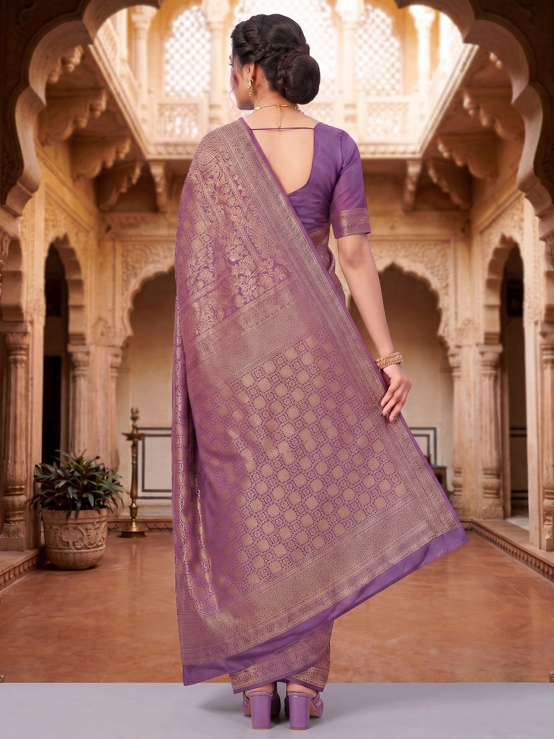 Lavender Woven Design Art Silk Kanjivaram Saree
