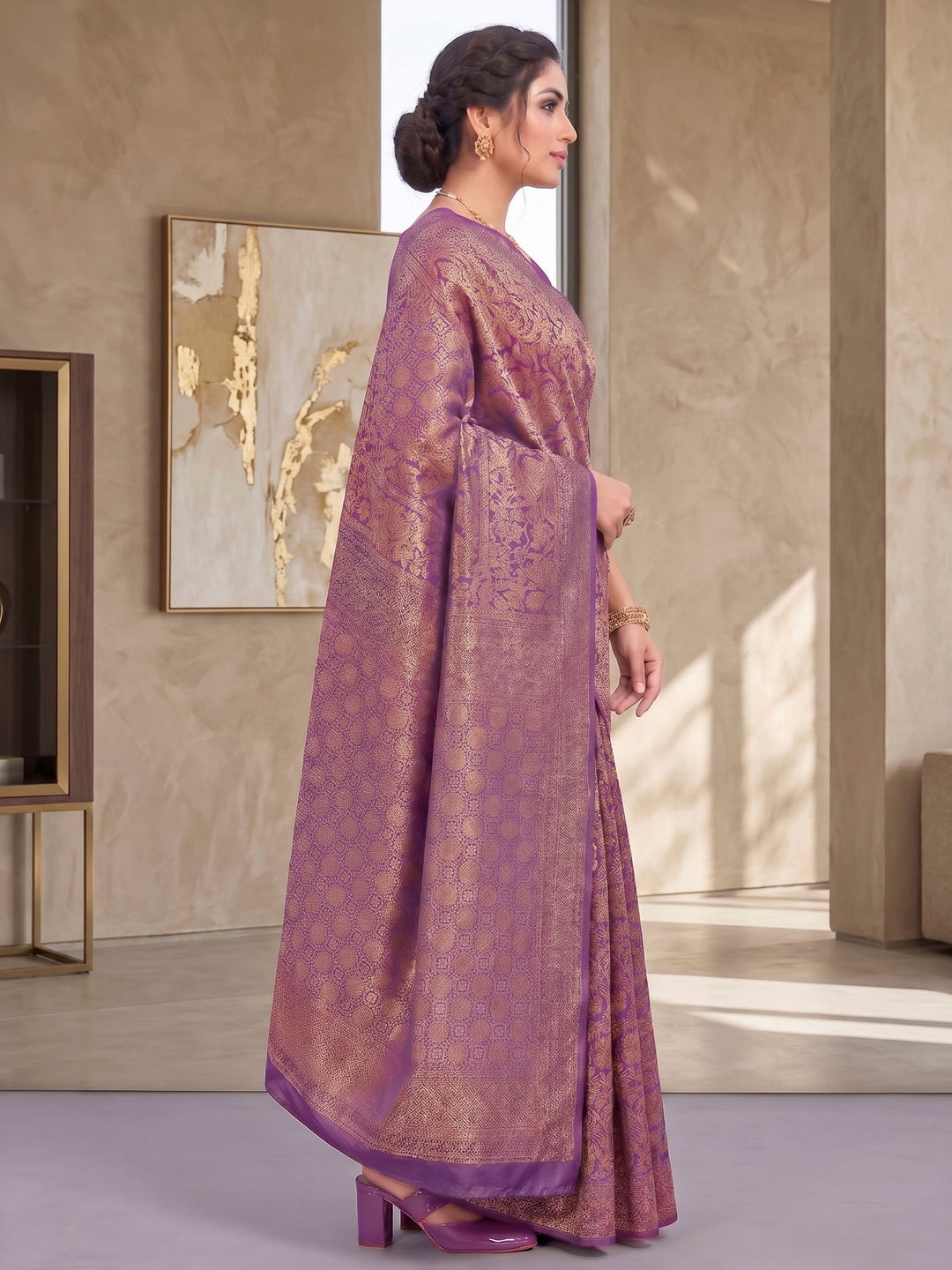 Lavender Woven Design Art Silk Kanjivaram Saree