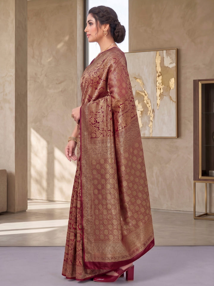 Maroon Woven Design Art Silk Kanjivaram Saree