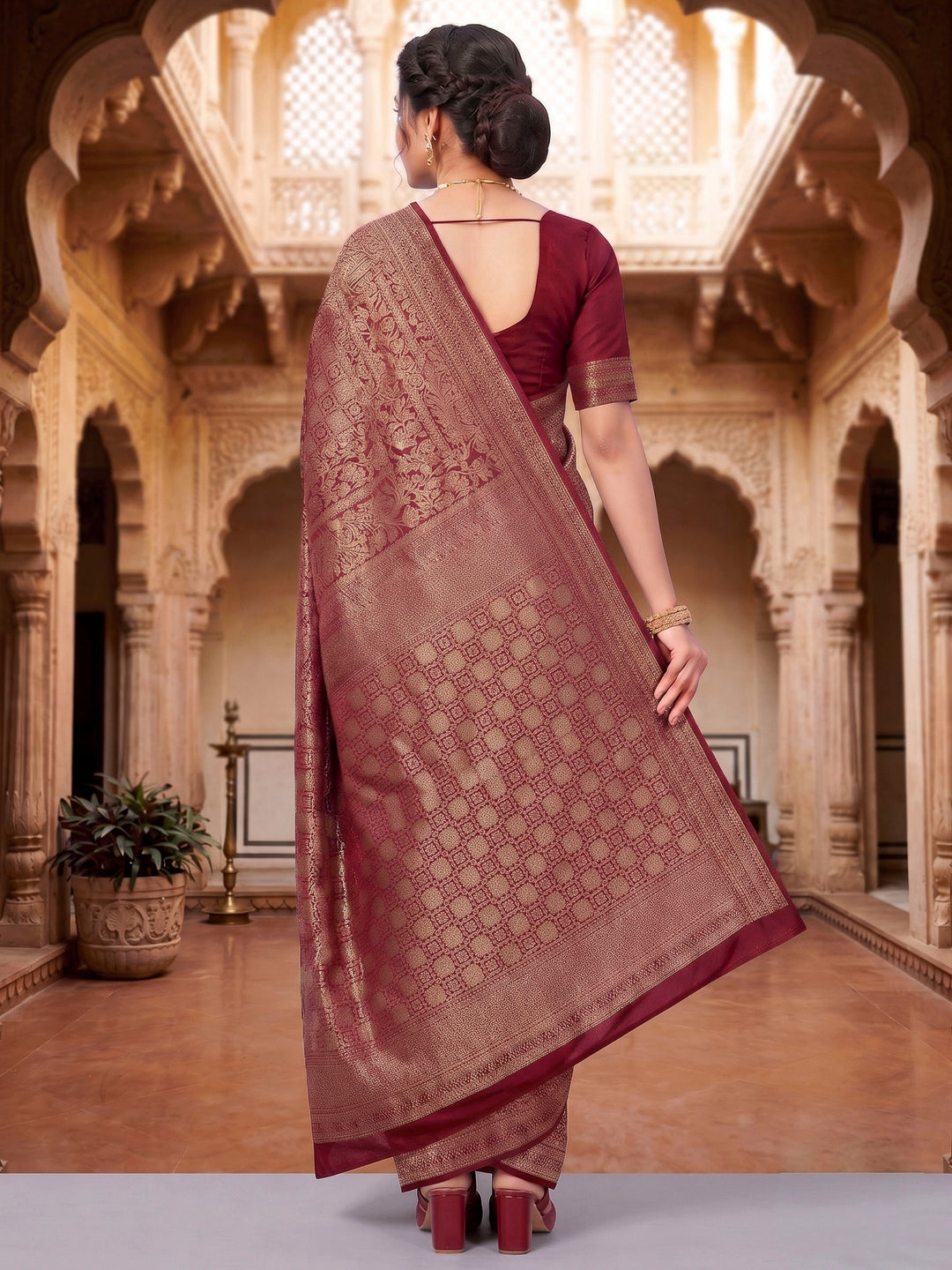 Maroon Woven Design Art Silk Kanjivaram Saree