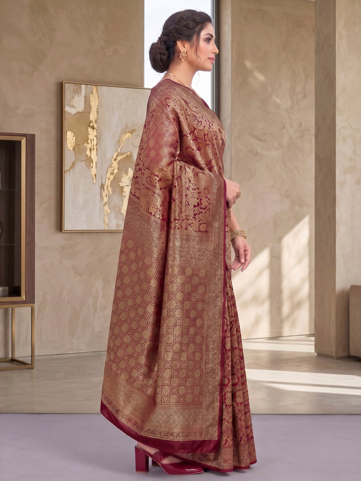 Maroon Woven Design Art Silk Kanjivaram Saree