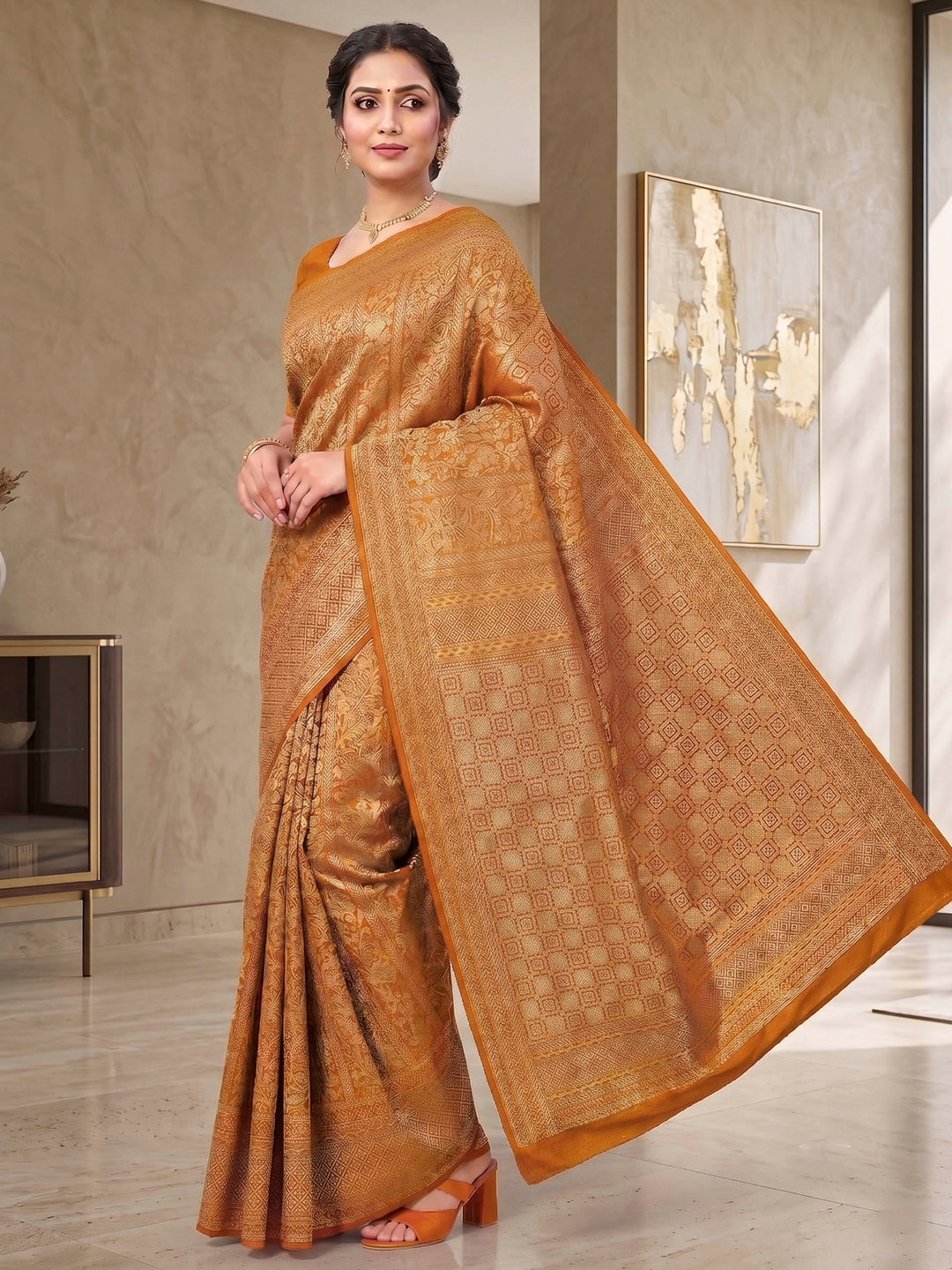 Mustard Woven Design Art Silk Kanjivaram Saree