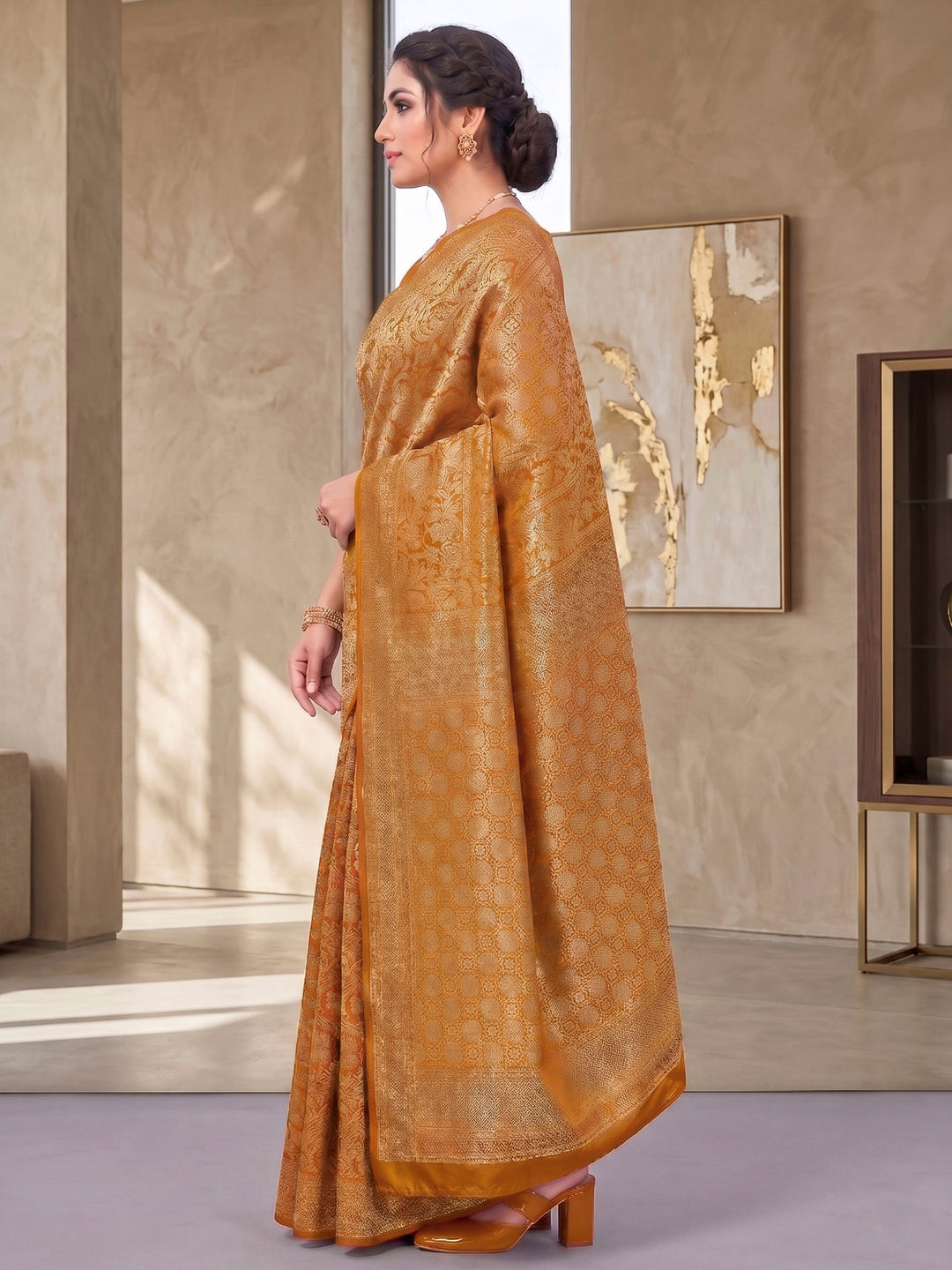 Mustard Woven Design Art Silk Kanjivaram Saree