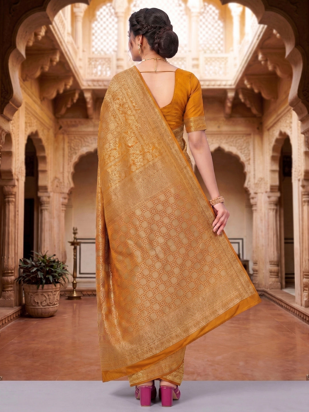 Mustard Woven Design Art Silk Kanjivaram Saree