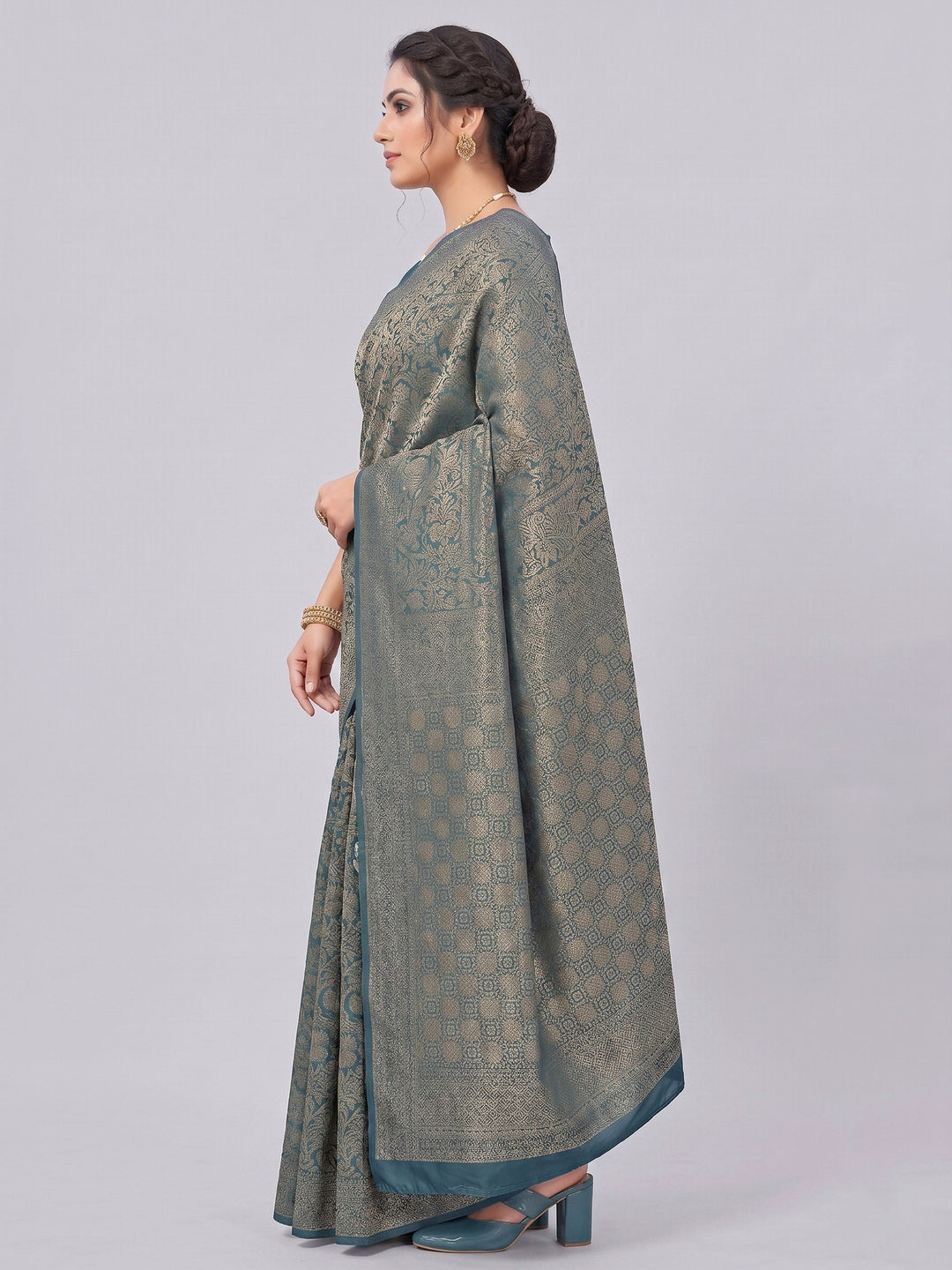 Peacock Blue Woven Design Art Silk Kanjivaram Saree