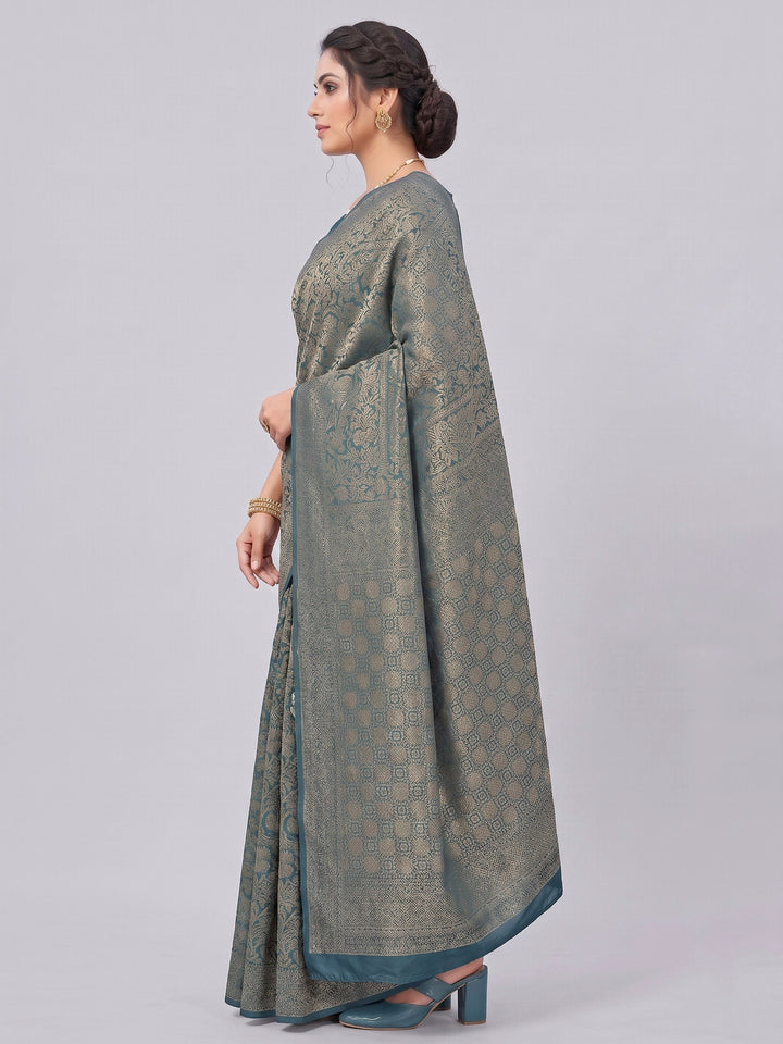 Peacock Blue Woven Design Art Silk Kanjivaram Saree