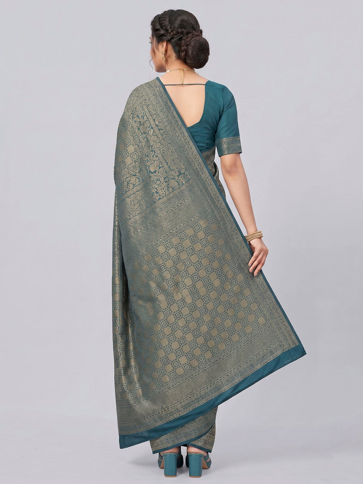 Peacock Blue Woven Design Art Silk Kanjivaram Saree