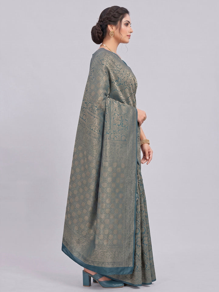 Peacock Blue Woven Design Art Silk Kanjivaram Saree