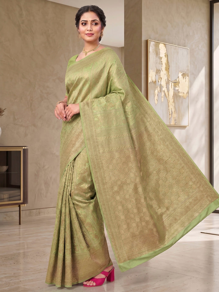 Pista Green Woven Design Art Silk Kanjivaram Saree
