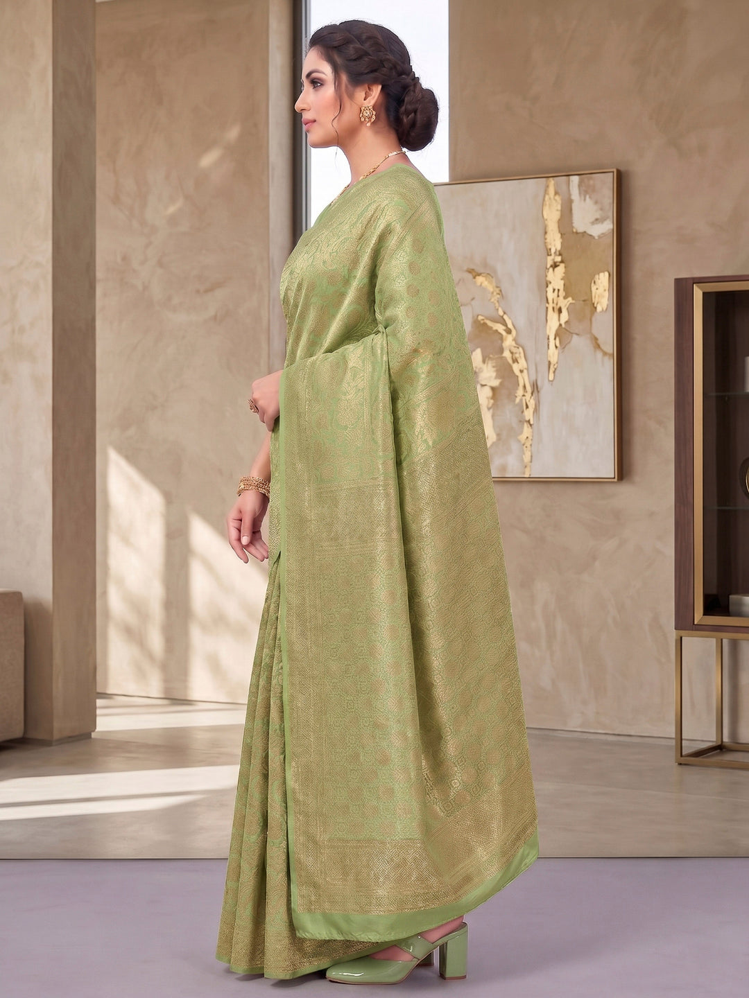 Pista Green Woven Design Art Silk Kanjivaram Saree