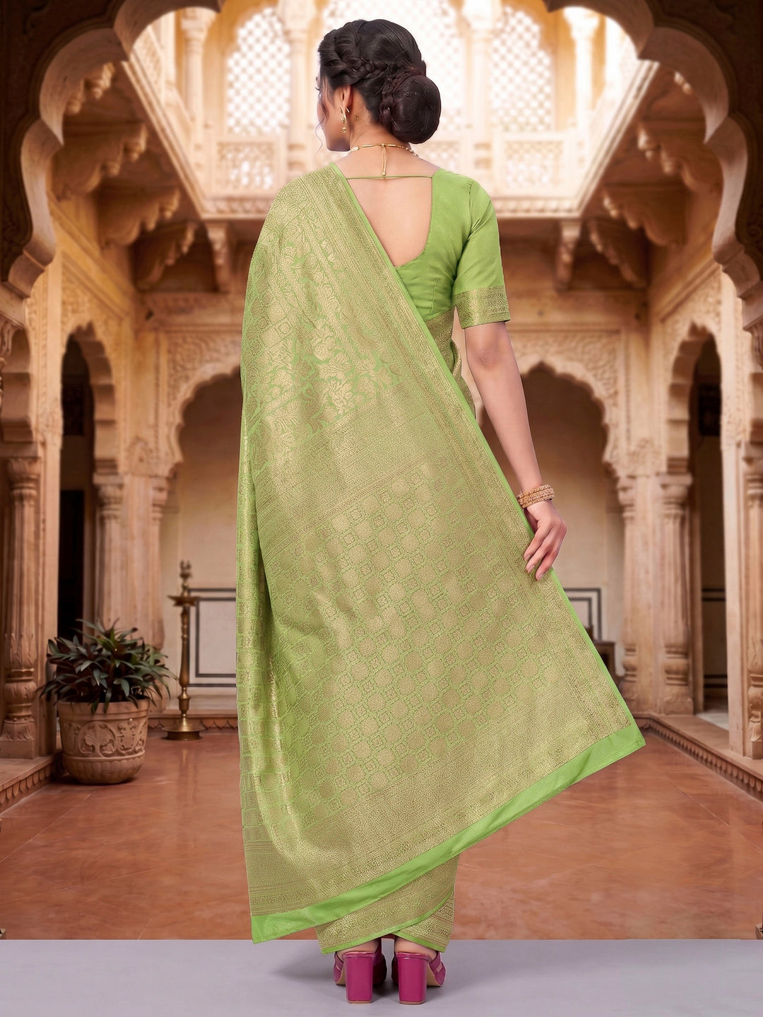 Pista Green Woven Design Art Silk Kanjivaram Saree
