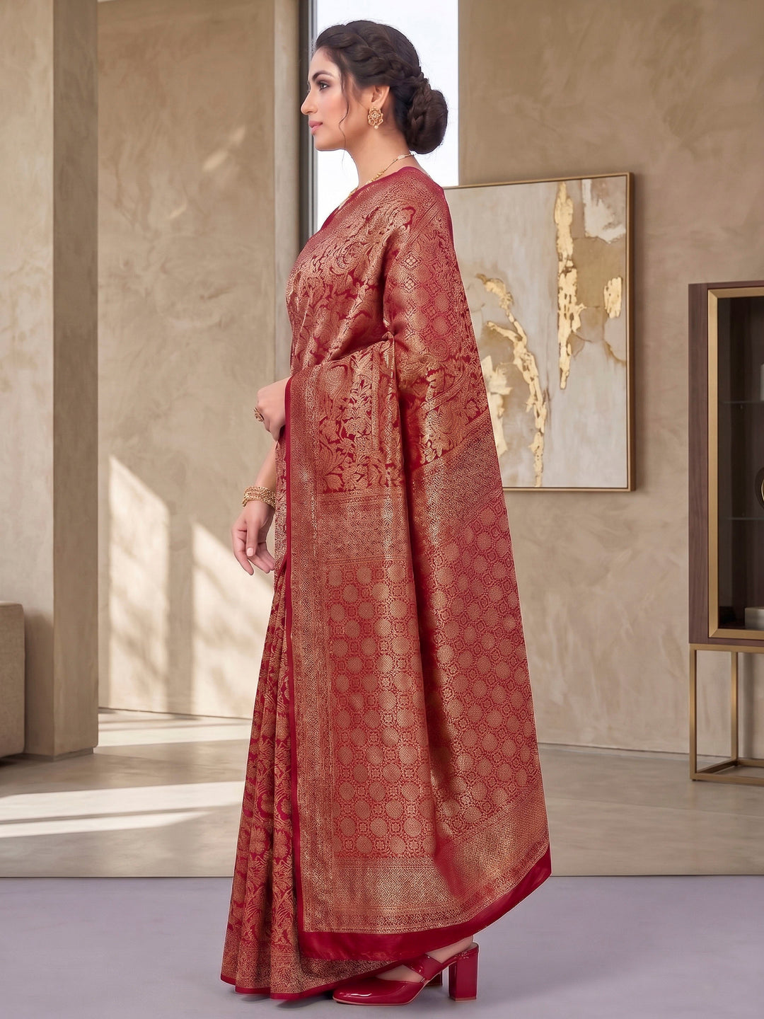 Red Woven Design Art Silk Kanjivaram Saree
