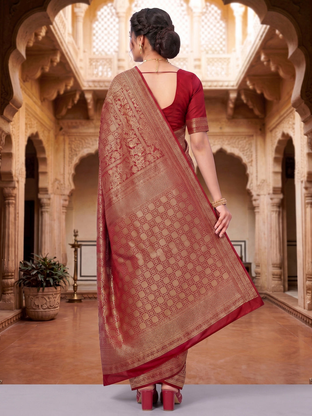 Red Woven Design Art Silk Kanjivaram Saree