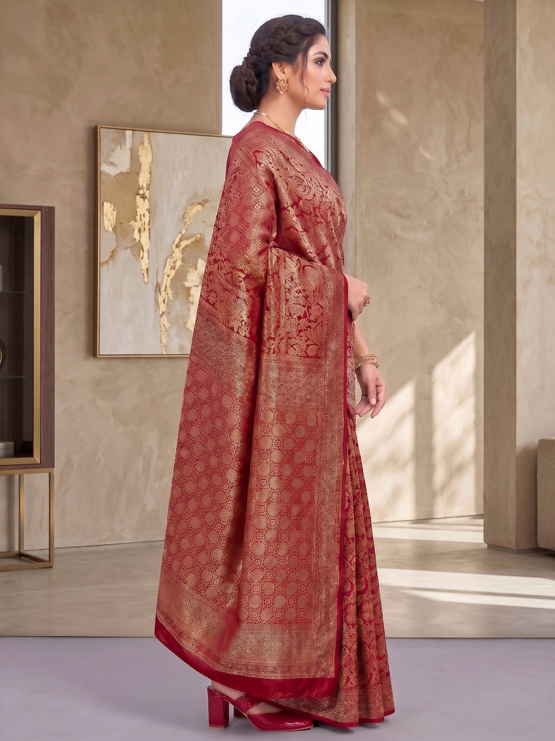 Red Woven Design Art Silk Kanjivaram Saree