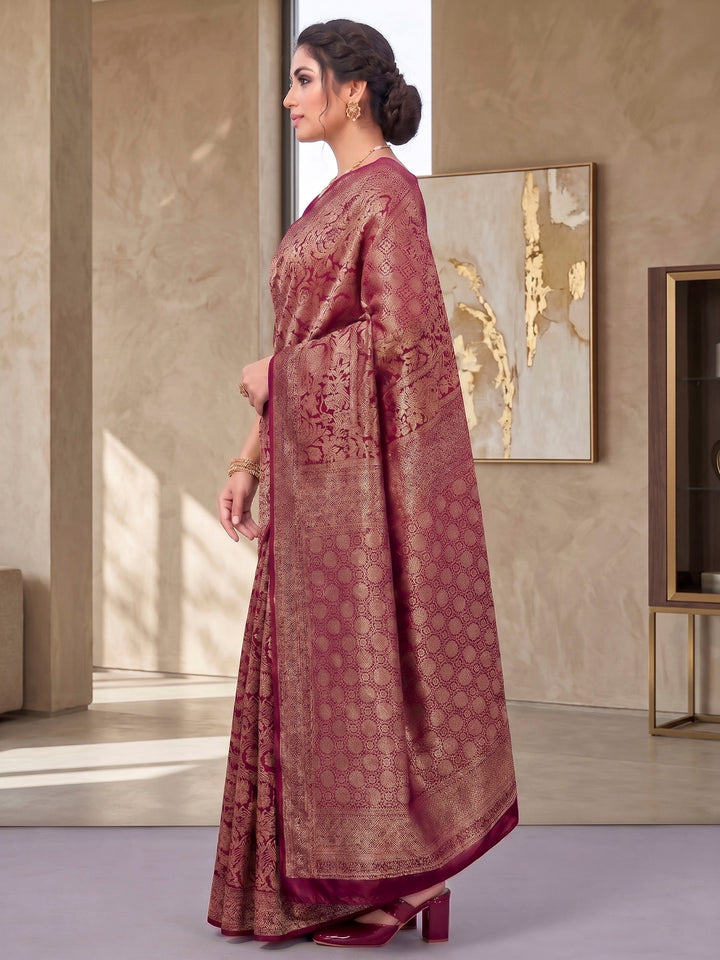 Wine Woven Design Art Silk Kanjivaram Saree