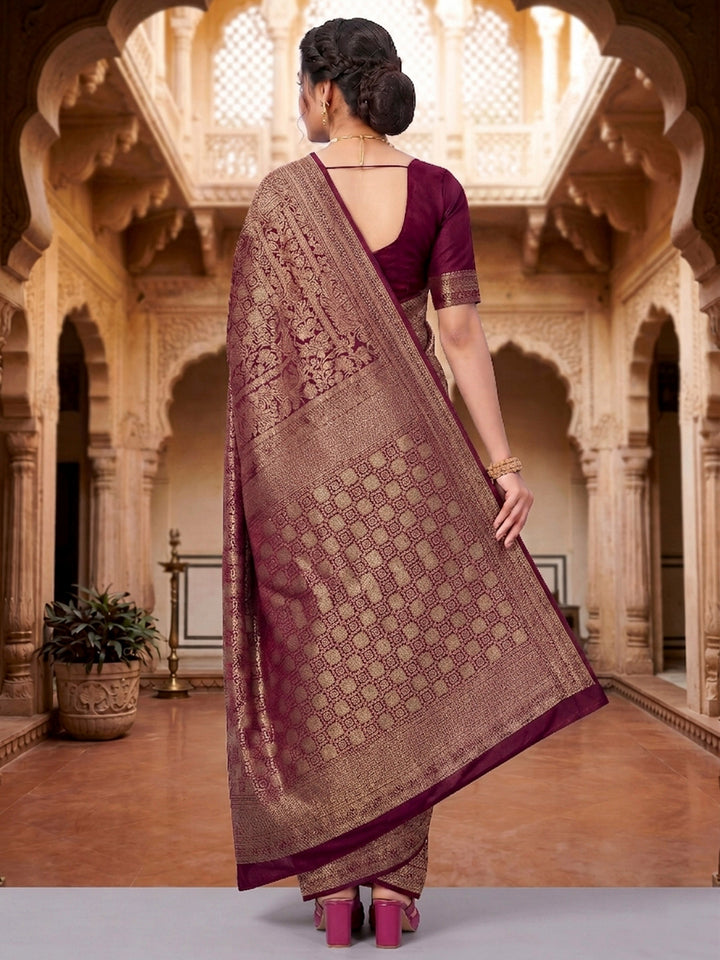 Wine Woven Design Art Silk Kanjivaram Saree