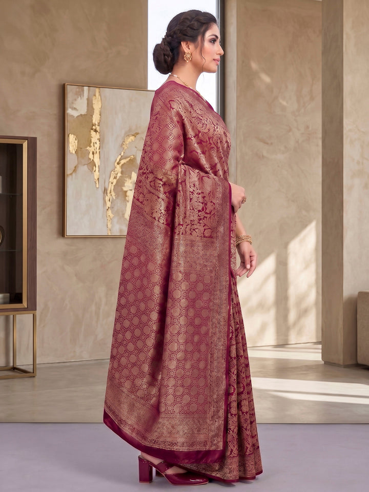Wine Woven Design Art Silk Kanjivaram Saree