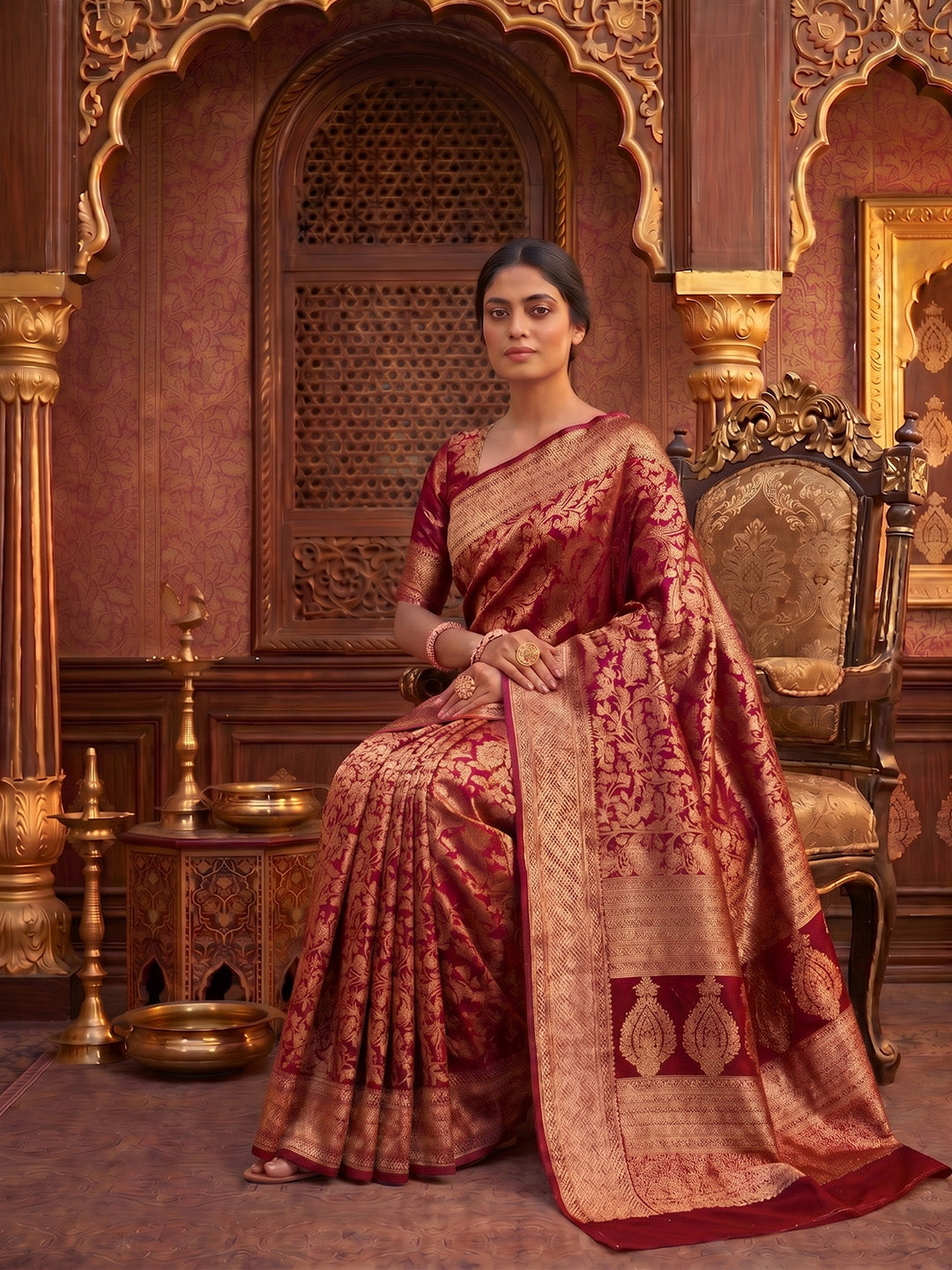 Maroon Woven Design Art Silk Kanjivaram Saree