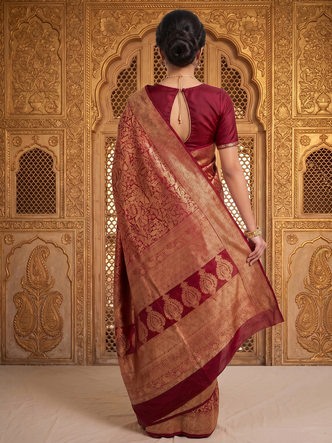 Maroon Woven Design Art Silk Kanjivaram Saree