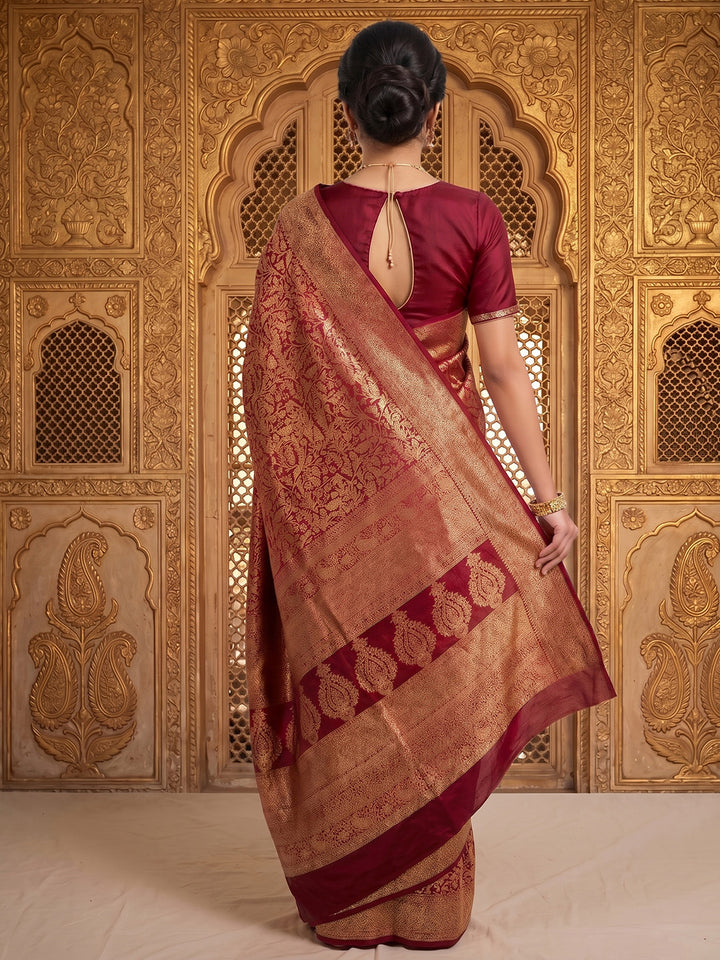 Maroon Woven Design Art Silk Kanjivaram Saree