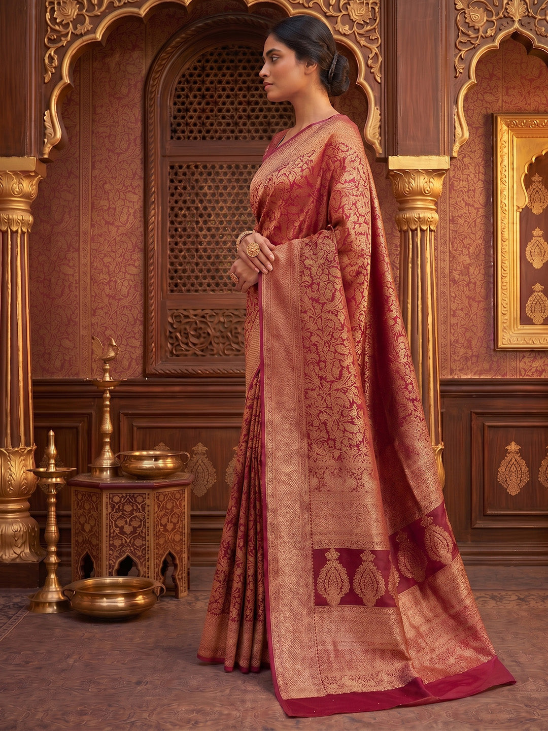 Maroon Woven Design Art Silk Kanjivaram Saree