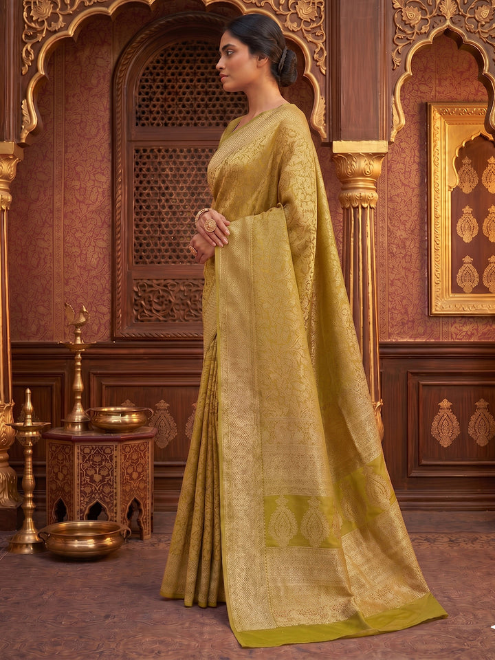 Olive Green Woven Design Art Silk Kanjivaram Saree