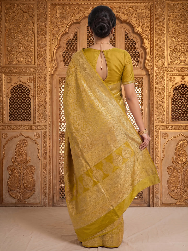 Olive Green Woven Design Art Silk Kanjivaram Saree