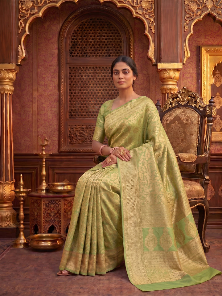 Pista Green Woven Design Art Silk Kanjivaram Saree