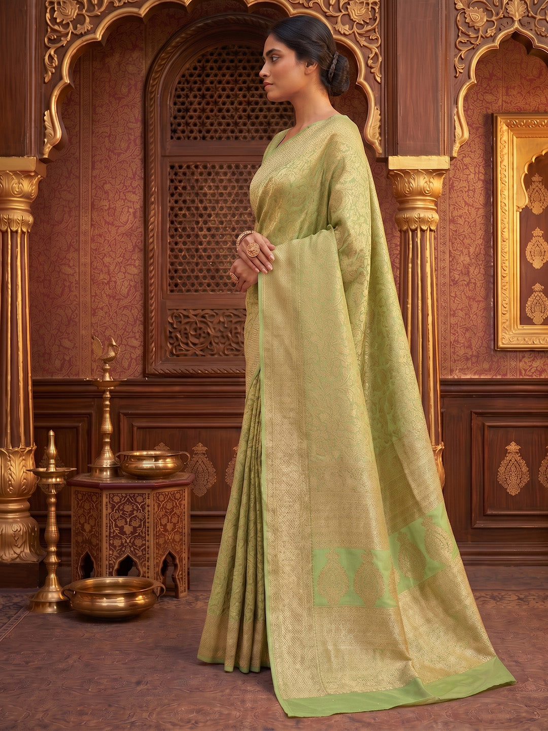 Pista Green Woven Design Art Silk Kanjivaram Saree