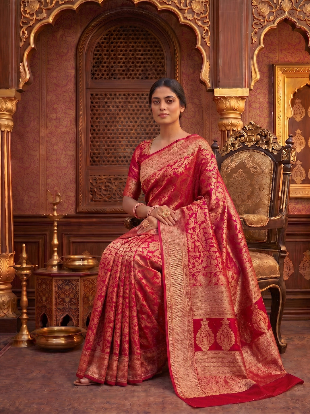 Red Woven Design Art Silk Kanjivaram Saree