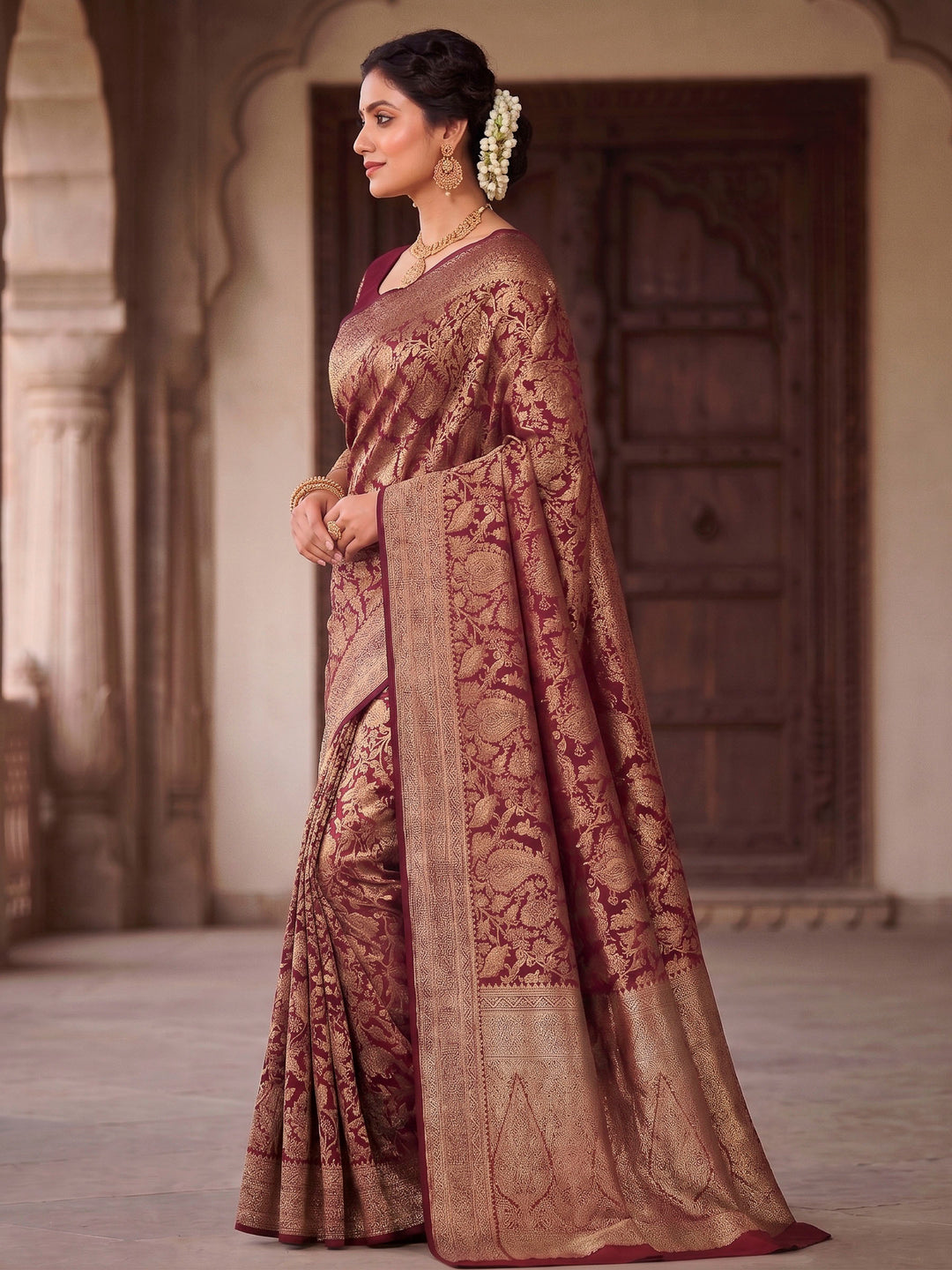 Maroon Woven Design Art Silk Kanjivaram Saree