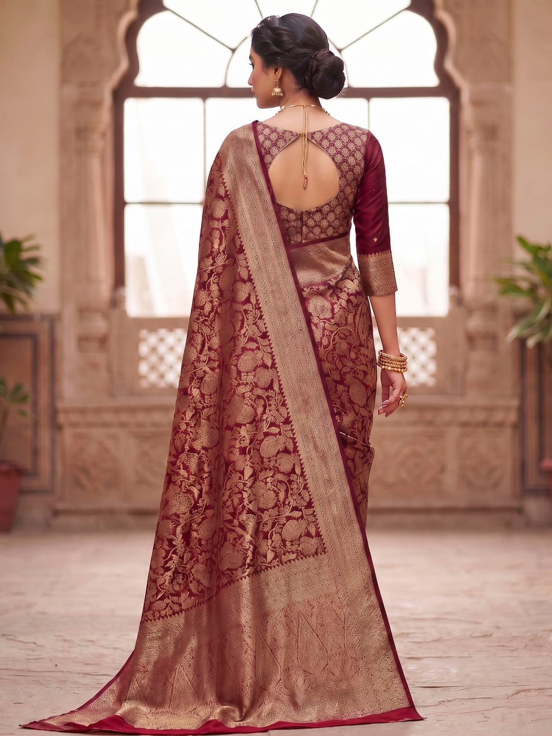 Maroon Woven Design Art Silk Kanjivaram Saree