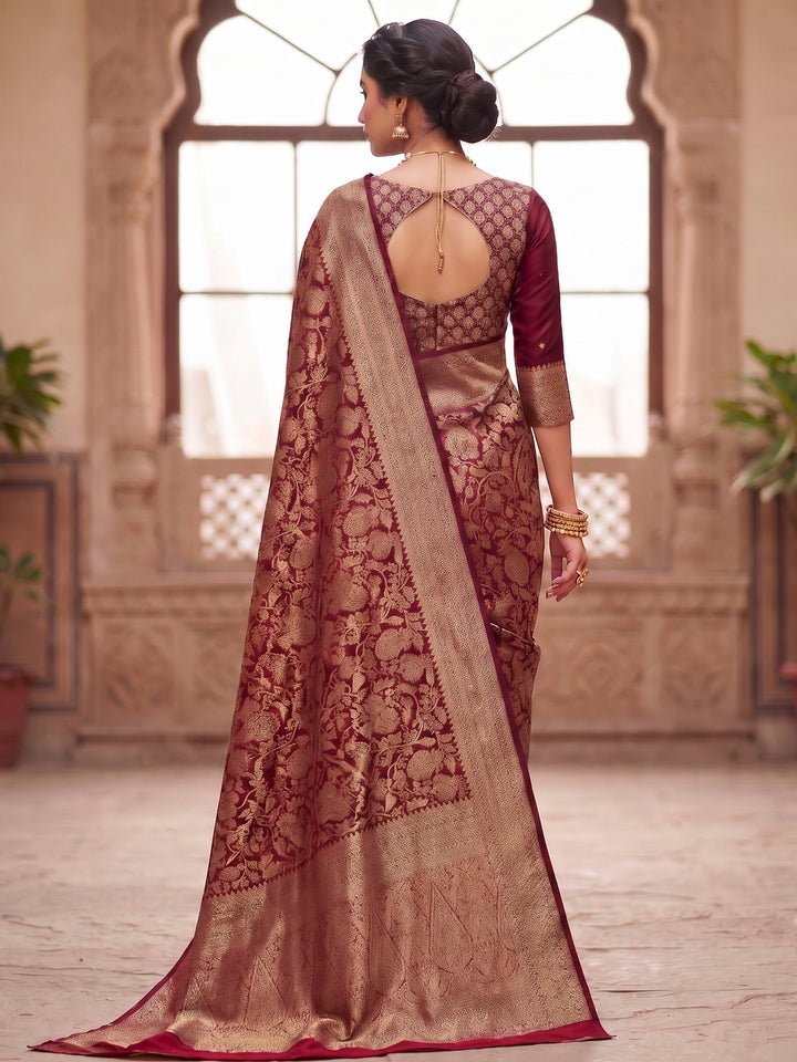 Maroon Woven Design Art Silk Kanjivaram Saree