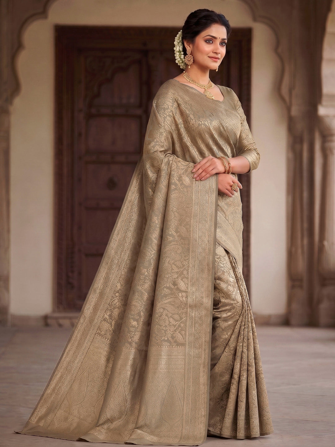 Off White Woven Design Art Silk Kanjivaram Saree
