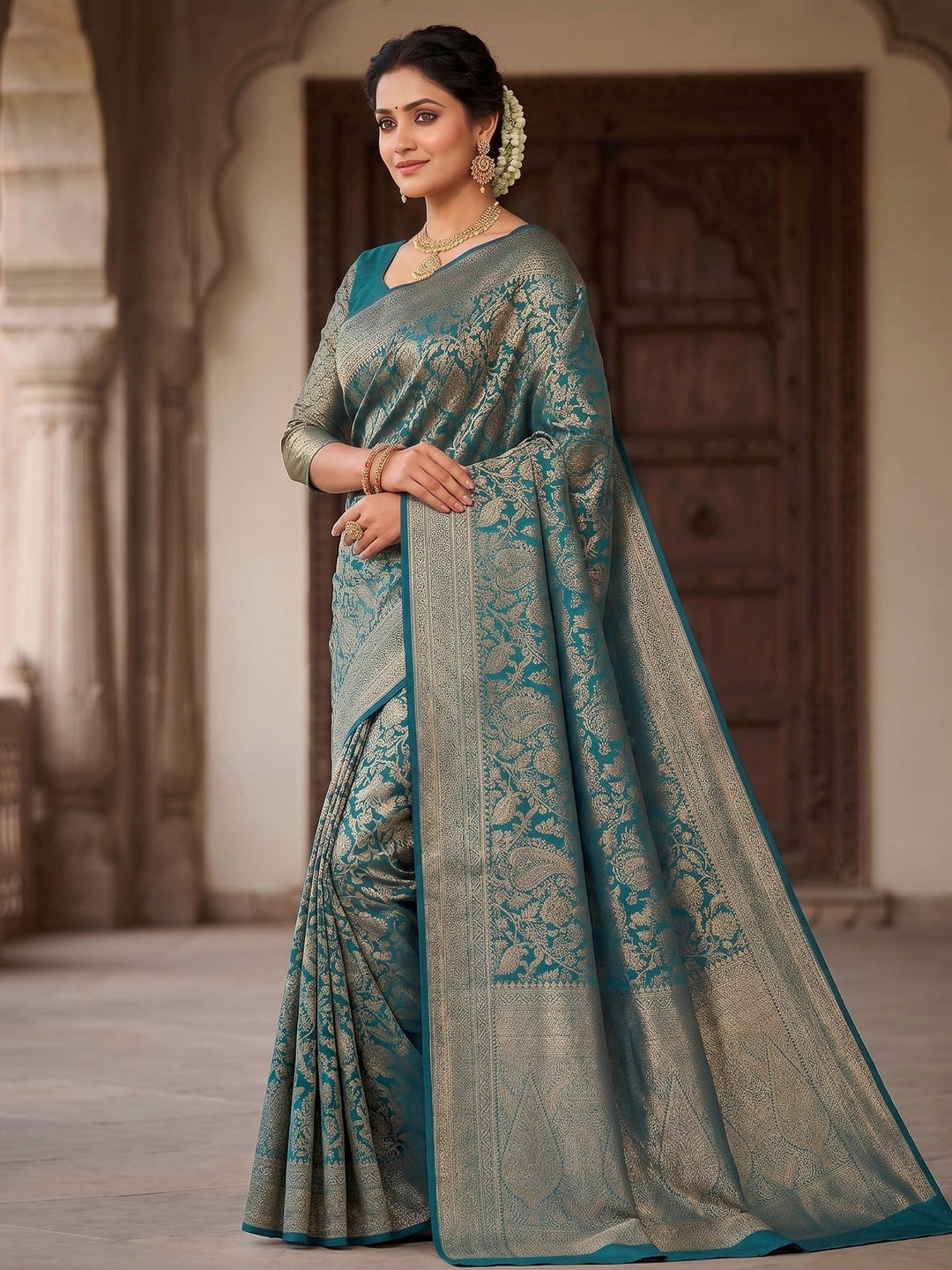 Dark Blue Woven Design Art Silk Kanjivaram Saree