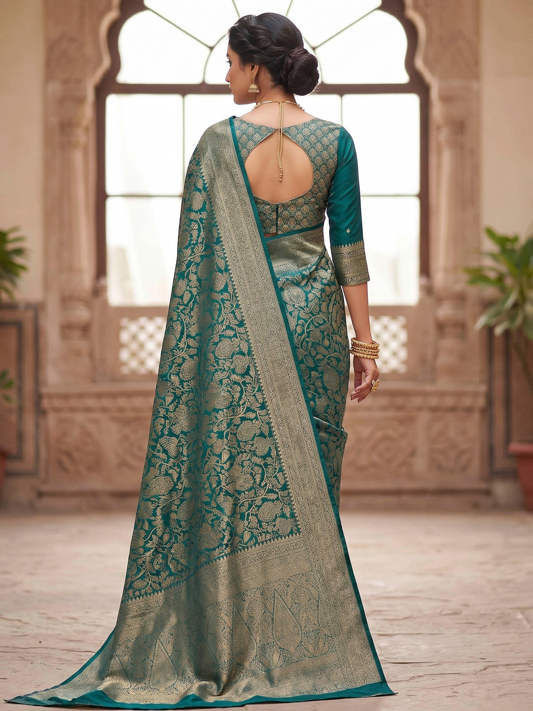 Dark Blue Woven Design Art Silk Kanjivaram Saree