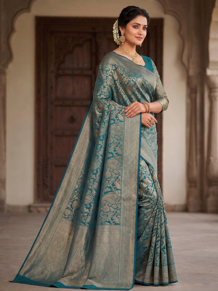 Dark Blue Woven Design Art Silk Kanjivaram Saree