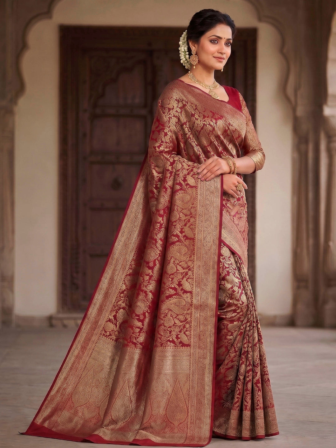 Red Woven Design Art Silk Kanjivaram Saree
