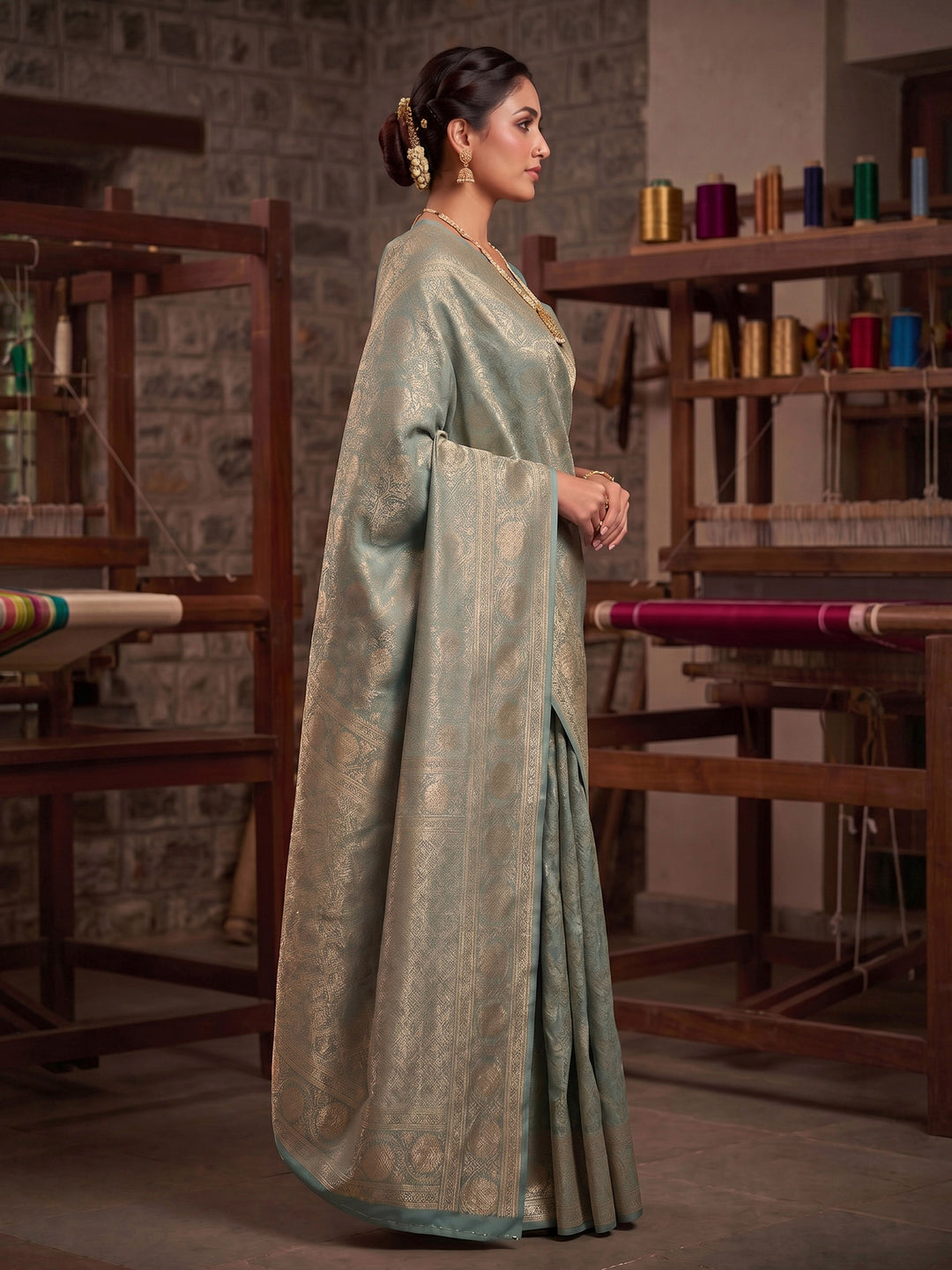 Blue Woven Design Art Silk Kanjivaram Saree