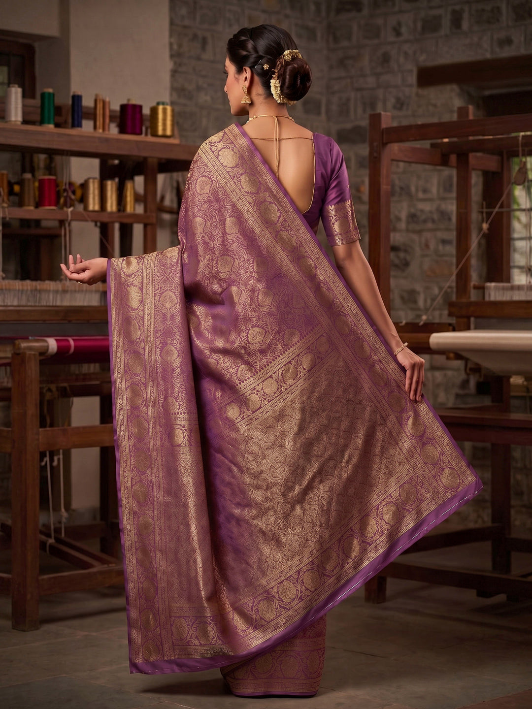 Lavender Woven Design Art Silk Kanjivaram Saree