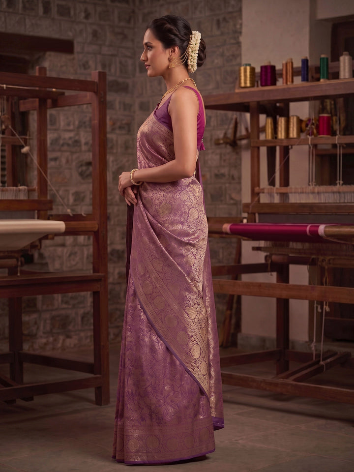 Lavender Woven Design Art Silk Kanjivaram Saree