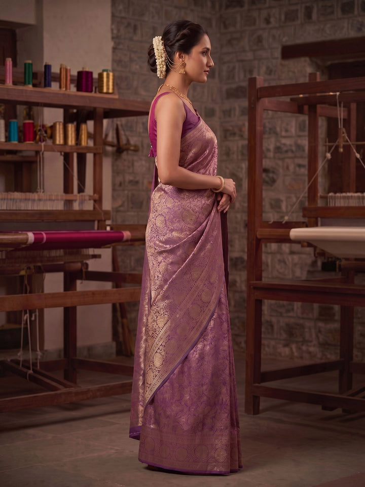 Lavender Woven Design Art Silk Kanjivaram Saree