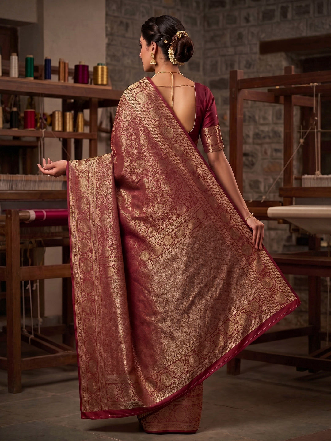 Maroon Woven Design Art Silk Kanjivaram Saree