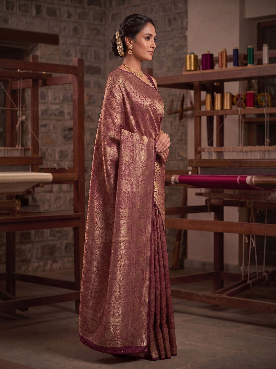 Maroon Woven Design Art Silk Kanjivaram Saree