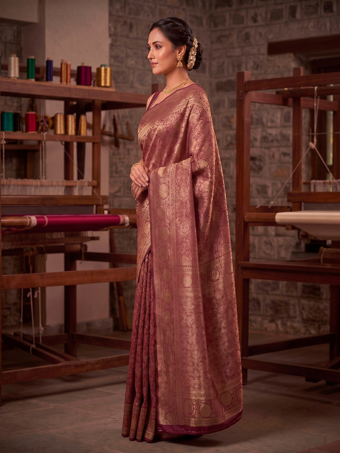 Maroon Woven Design Art Silk Kanjivaram Saree