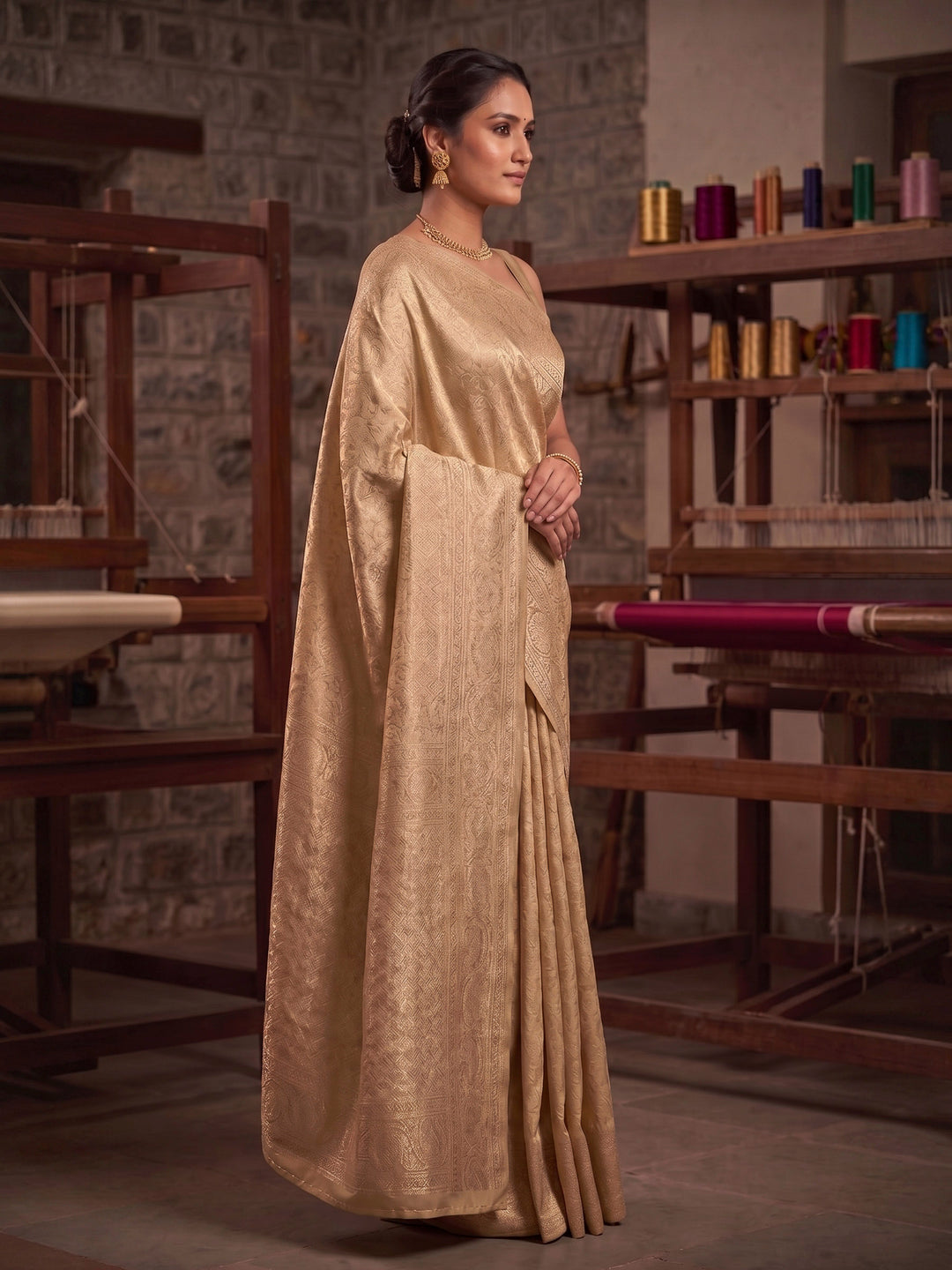Off White Woven Design Art Silk Kanjivaram Saree
