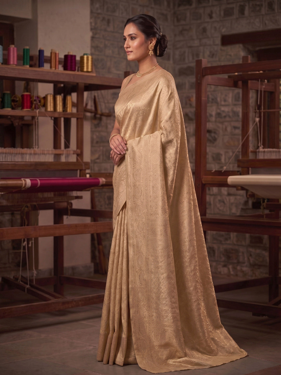 Off White Woven Design Art Silk Kanjivaram Saree