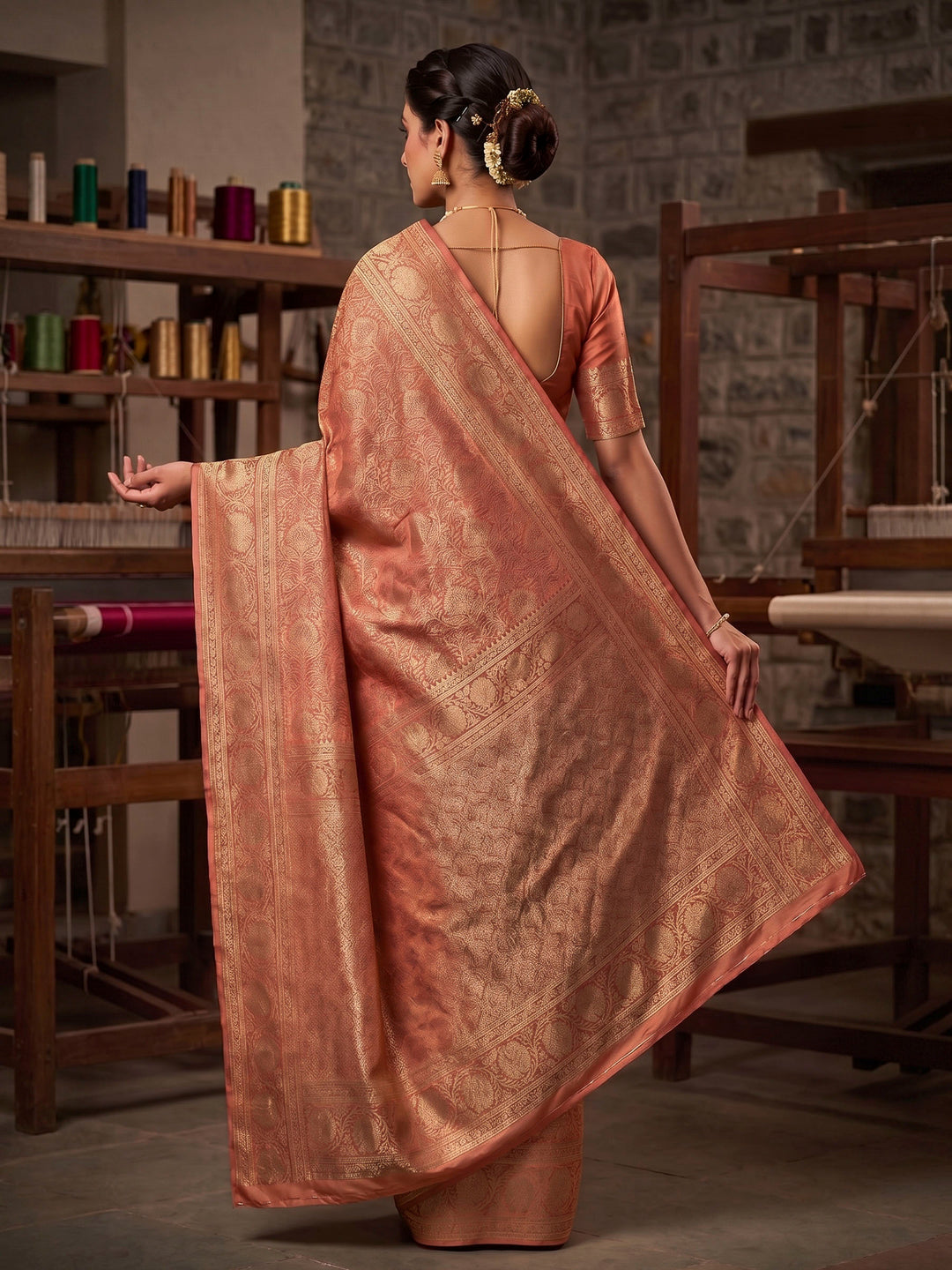 Orange Woven Design Art Silk Kanjivaram Saree