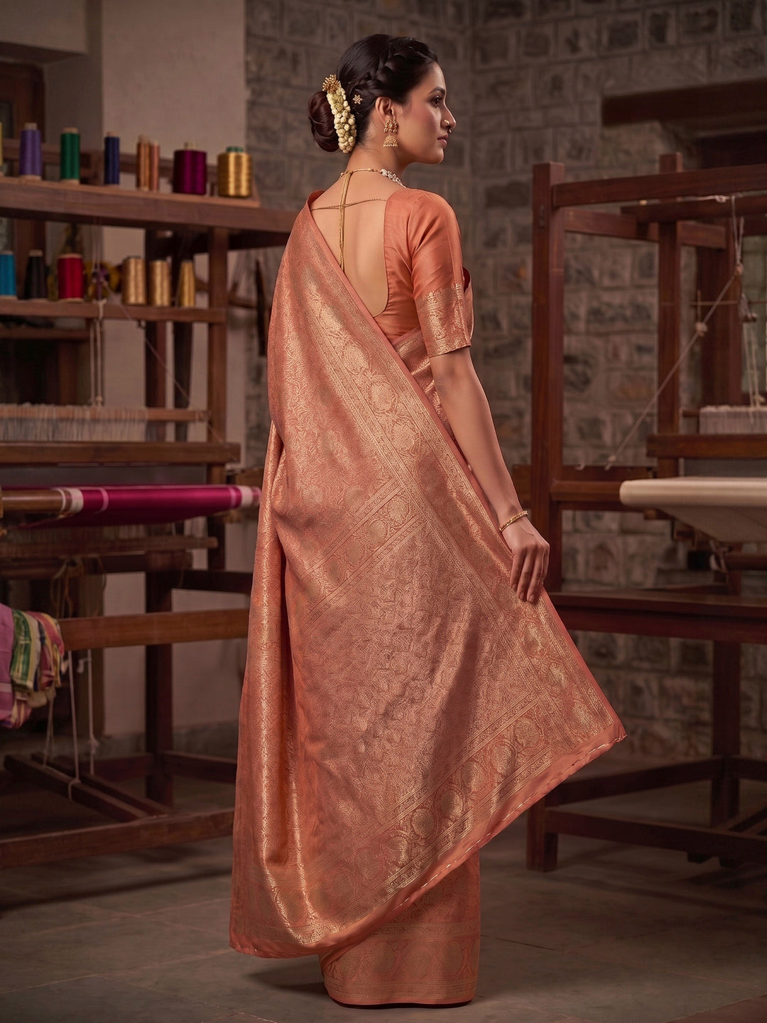 Orange Woven Design Art Silk Kanjivaram Saree
