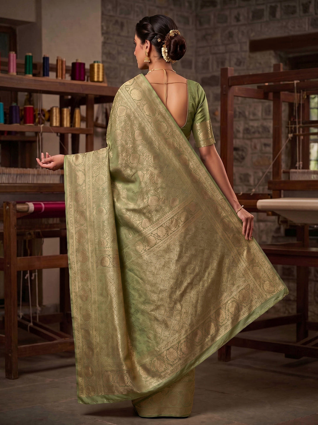 Light Green Woven Design Art Silk Kanjivaram Saree